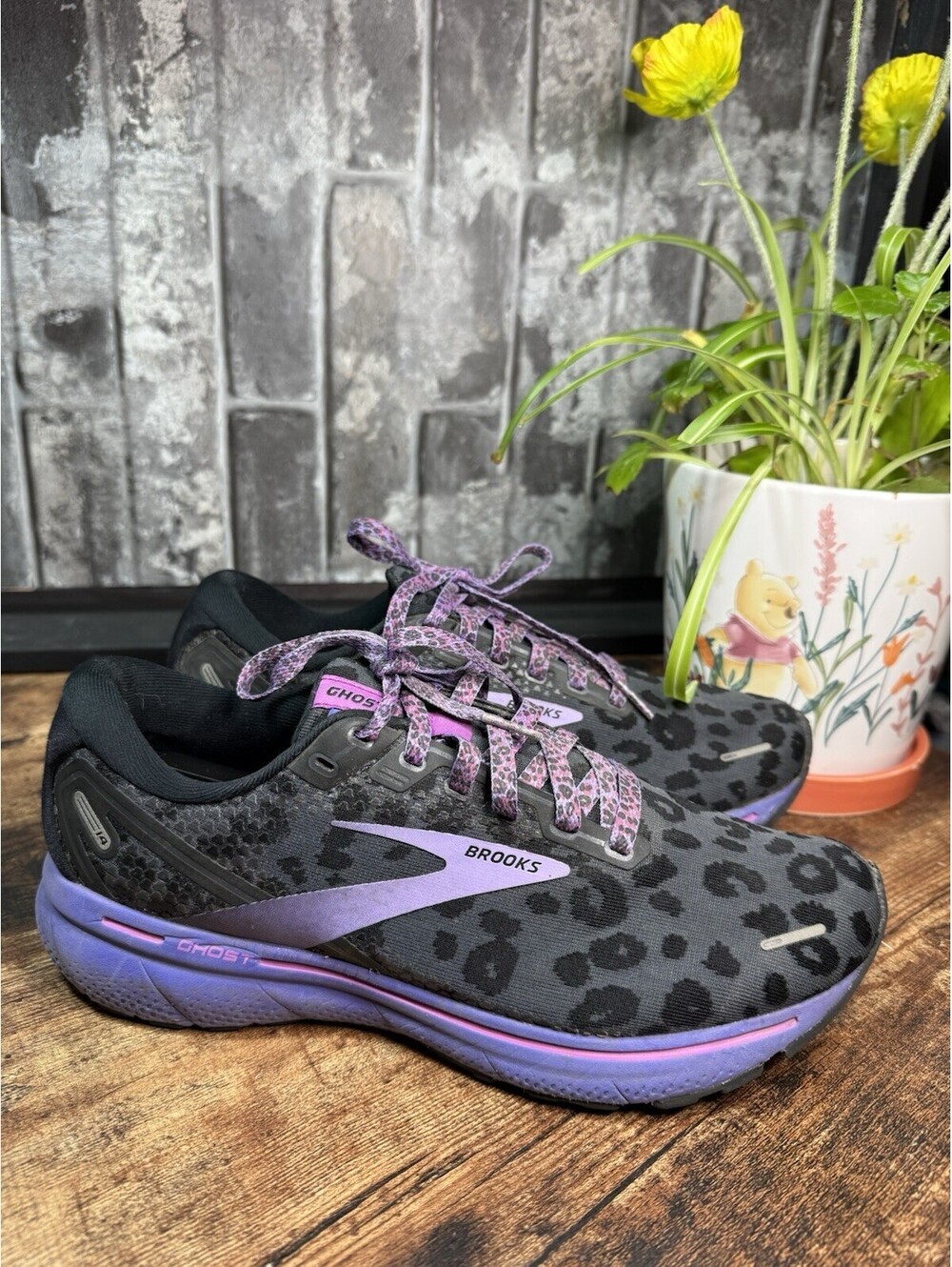 Brooks Ghost 14 Electric Cheetah Run Wild Black/Purple Low Top Athletic Sneaker - Picture 3 of 7